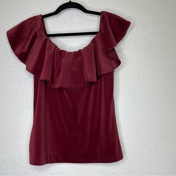 Yves Saint Laurent Vintage Velvet Off the Shoulder Ruffle Top - Picture 1 of 5